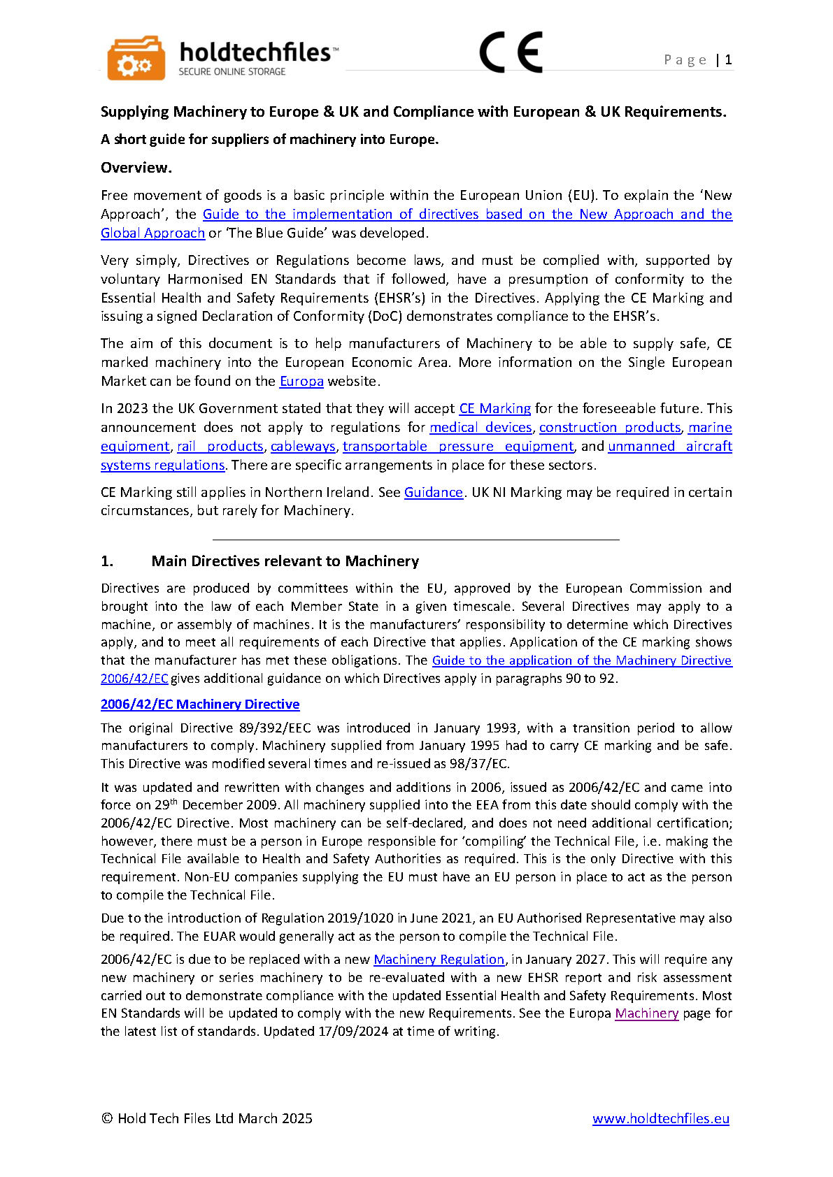 Guide to CE Marking Machienry March 2025